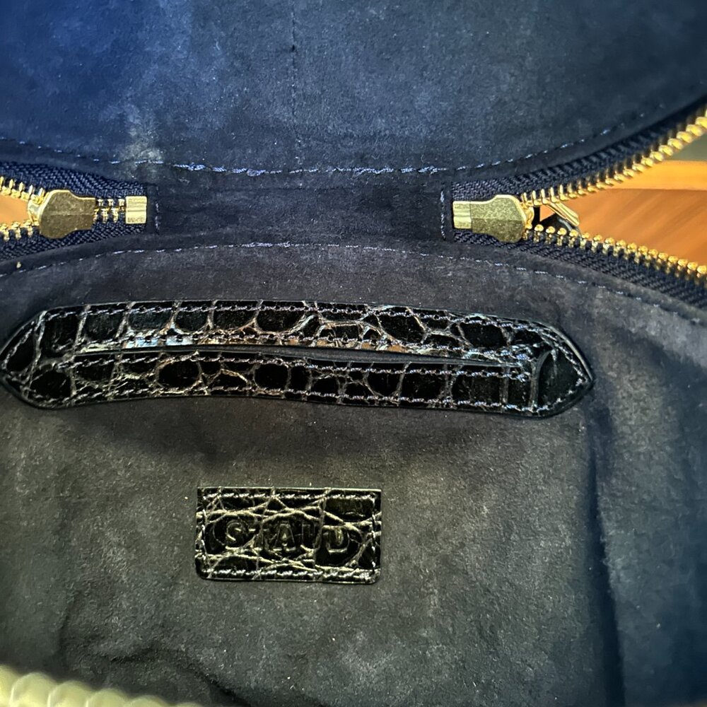 STAUD Minnow Handbag in Navy Crocodile Leather - Picture 5 of 6